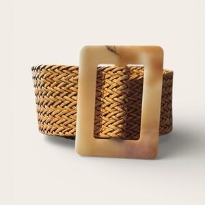 Elegant Woven Brown Belt with Unique Buckle
